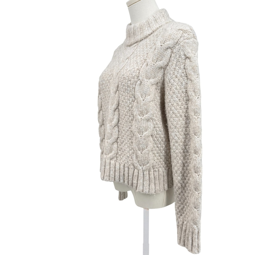 Chunky Cable Knit Mock Neck Sweater‎ Beige Oatmeal Heather Long Sleeve Textured - Picture 3 of 9